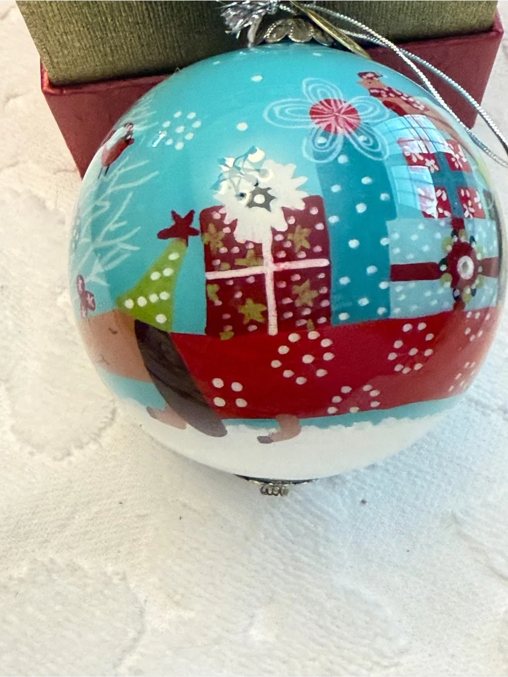 Li Bien Hand-Painted Teal Dachshund Holiday Ornament - Festive Dog Design